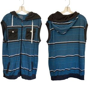 Men's Blue Striped Sleeveless Hoodie
